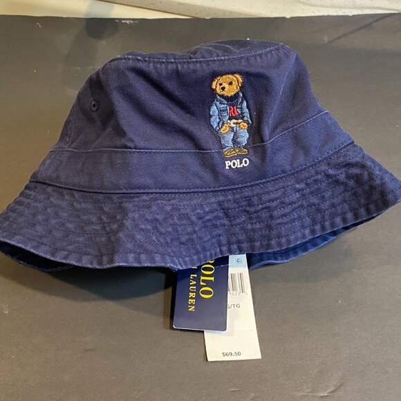 NWT Men's Women's Ralph Lauren Polo Bear 100% Cotton Twill Bucket Hat S/M/L/XL - Picture 2 of 5
